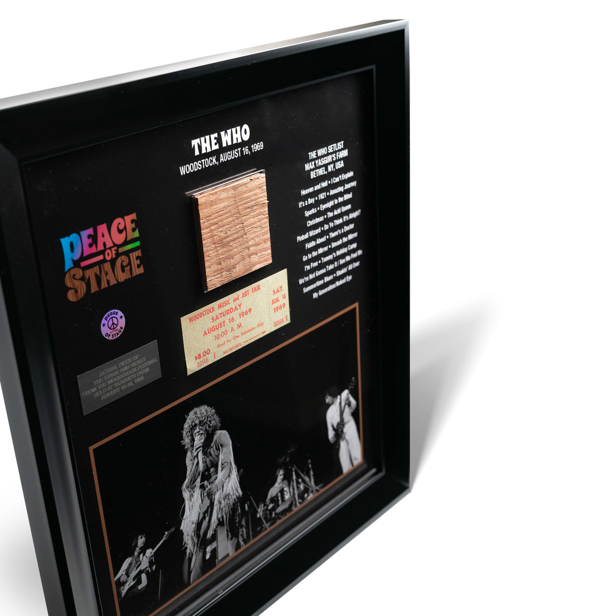 The Who Frame with Piece of 1969 Woodstock Stage and Original