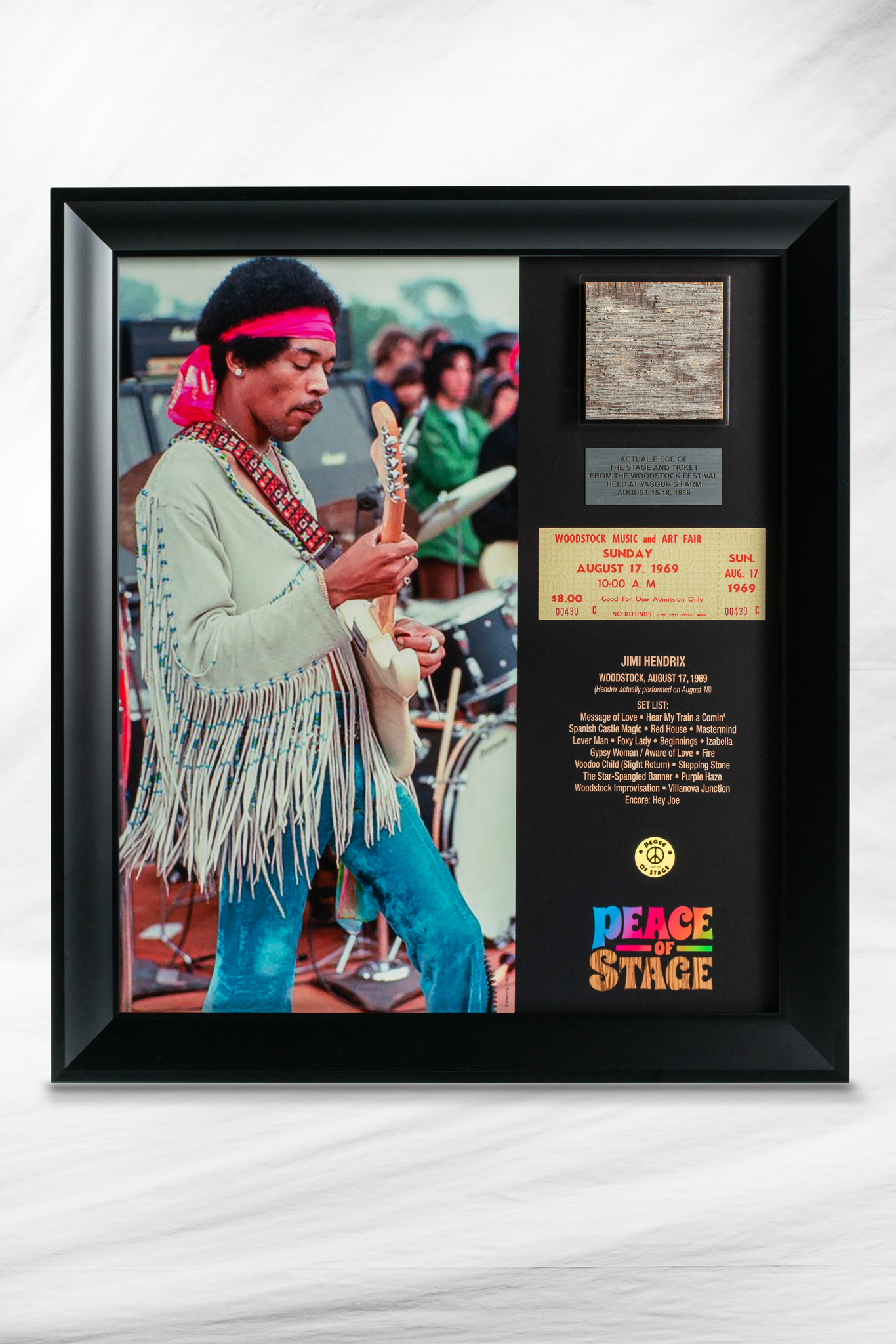 Limited Edition Jimi Hendrix Frame with Piece of 1969 Woodstock Limited Edition Jimi Hendrix Frame with Piece of 1969 Woodstock