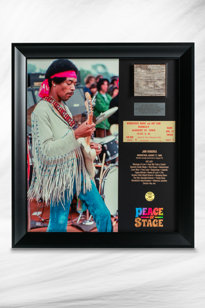 Limited Edition Jimi Hendrix Frame with Piece of 1969 Woodstock Stage and Original Ticket