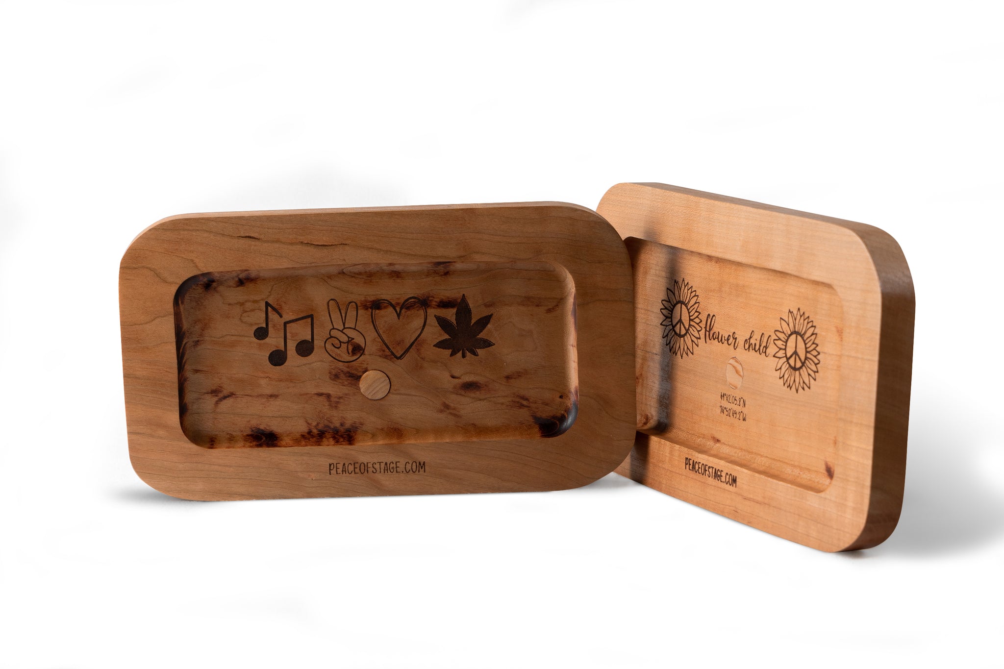 Wooden Rolling Trays with Piece of 1969 Woodstock Stage Flower Child by Peace of Stage