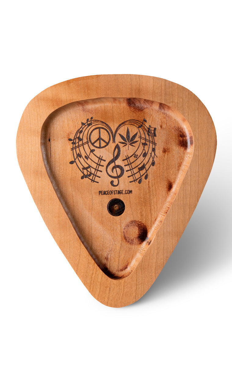 Wooden Guitar Pick Tray with Piece of 1969 Woodstock Stage Peace Of