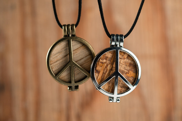 Cremation Jewelry - Peace Sign Hologram Pendant with Infused Cremation Ash