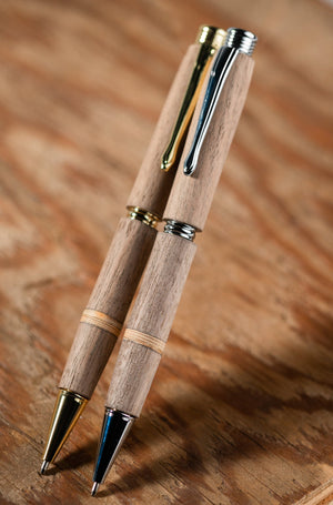 Black Walnut Wooden Ballpoint Pen with Piece of 1969 Woodstock Stage Inlay-ed (Refillable Ink)