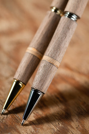 Black Walnut Wooden Ballpoint Pen with Piece of 1969 Woodstock Stage Inlay-ed (Refillable Ink)